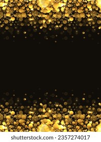 Vector  shining gold background with glitter on a black background for Christmas celebration party, New Year card, wedding, bachelorette party, baby shower party, birthday . Vector illustration