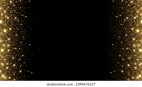 Vector shining gold background with glitter on a black background for Christmas celebration party, New Year card, wedding, bachelorette party, baby shower party, birthday, casino. Vector illustration