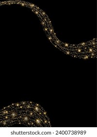 Vector shining gold background with glitter wave on a black background for Christmas celebration party, New Year card, wedding, bachelorette party, baby shower party, birthday, casino.