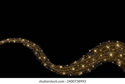 Vector shining gold background with glitter wave on a black background for Christmas celebration party, New Year card, wedding, bachelorette party, baby shower party, birthday, casino.