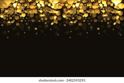 Vector shining gold background with glitter on a black background for Christmas celebration party, New Year card, wedding, bachelorette party, baby shower party, birthday . Vector illustration