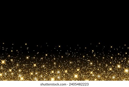 Vector shining gold background with glitter on a black background for Christmas celebration party, New Year card, wedding, bachelorette party, baby shower party, birthday, casino. Vector illustration