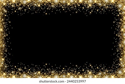 Vector shining gold background with glitter on a black background for Christmas celebration party, New Year card, wedding, bachelorette party, baby shower party, birthday, casino. Vector illustration