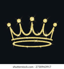 Vector Brillante Corona de Oro Brillo, Tiara Real. Emblema de chispa de lujo en negro. Icono de corona de brillo dorado para reina y rey. Clipart de la corona del brillo del oro, logotipo de lujo de la tiara, joya brillante