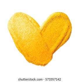 Vector shining gold heart for you amazing design project. Watercolor texture brush strokes isolated on white. Abstract hand painted golden background.