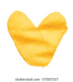 Vector shining gold heart for you amazing design project. Watercolor texture brush strokes isolated on white. Abstract hand painted golden background.