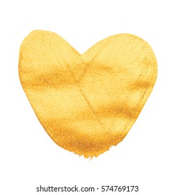 Vector shining gold heart for you amazing design project. Watercolor texture brush strokes isolated on white. Abstract hand painted golden background.