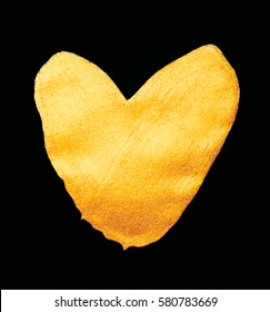 Vector shining gold heart for you amazing design project. Watercolor texture brush strokes isolated on black. Abstract hand painted golden background.