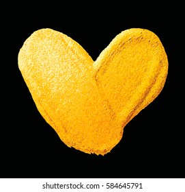 Vector shining gold heart for you amazing design project. Watercolor texture brush strokes isolated on black. Abstract hand painted golden background.