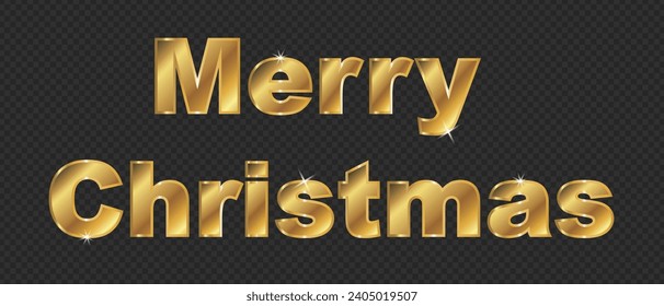 Vector Shining Gold Merry Christmas Text Design Element Isolated on Transparent Background. Xmas Greeting Card Template.