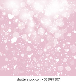 Vector shining heart on a pale bokeh background. Romantic background.
