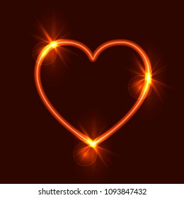 Vector Shining Heart, Red-Hot Wire, Love Glowing Symbol.