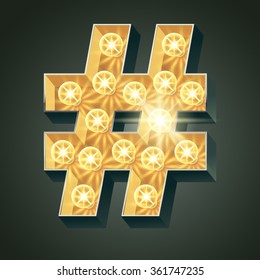Vector shining light up lamp alphabet in hard font. Symbol 2
