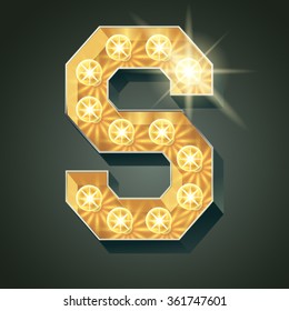 Vector shining light up lamp alphabet in hard font. Letter S