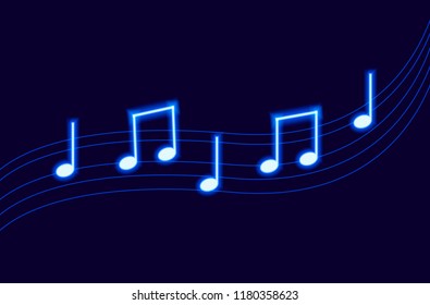 Vector Shining Music Abstract Illustration, Musical Notes, Bright Blue Color.