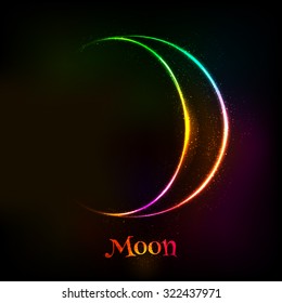 Vector shining neon light moon astrological symbol