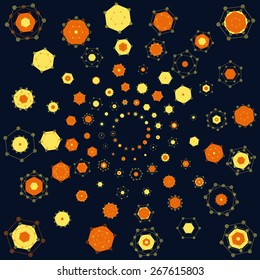 Vector shining neon lights atom model flat molecule space