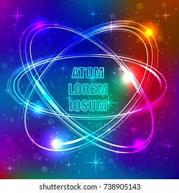 Vector shining neon lights atom model