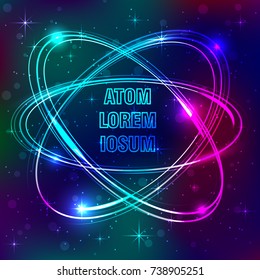 Vector shining neon lights atom model