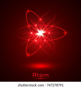 Vector shining neon lights atom model.