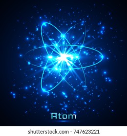 Vector shining neon lights atom model.