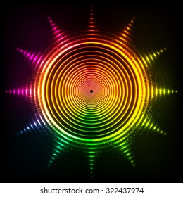Vector shining neon rainbow colors sun