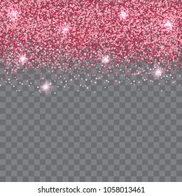 Vector shining pink confetti splash. Pink glitter border. Template for holiday designs, card, invitation, party, birthday, wedding, baby shower, bridal shower, save the date. Glitter confetti