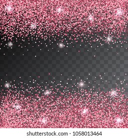 Vector shining pink confetti splash. Pink glitter border. Template for holiday designs, card, invitation, party, birthday, wedding, baby shower, bridal shower, save the date. Glitter confetti