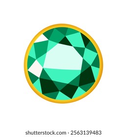 Vector shining precious gem in green color isolated on white background.