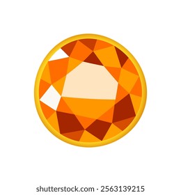 Vector shining precious gem in orange color isolated on white background.