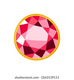 Vector shining precious gem in red color isolated on white background.