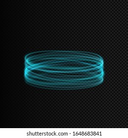 Vector shining radial circles. Illustration of curved lines. Blue whirlpool with magic glow effect isolated. It can be used as a decorative element in a game and your own projects. EPS10 file.