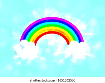 Vector Shining Sky with Rainbow Glowing Illustration, Glowing  Background.