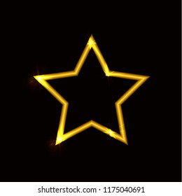 Vector Shining Star, Glowing on Dark Background Bright Yellow Icon.