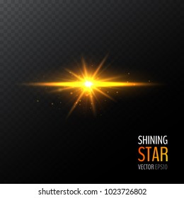 Vector shining sun. Half transparent shining bright abstract star with various particles. Golden magic explosion. Vector illustration for your graphic design.