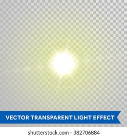 Vector Shining Sunlight Magic Spark. Glaring Star With Lens Flare Optical Effect. Glowing Sunlight Isolated On Transparent Background