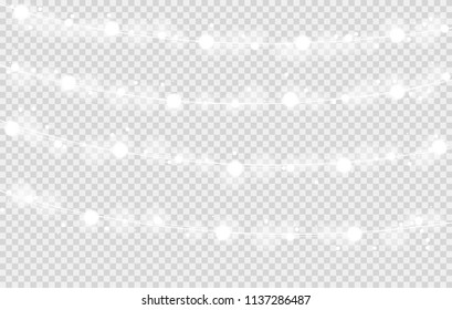 Vector shining white Christmas lights with bokeh on squared background