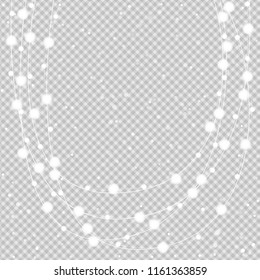 Vector shining white Christmas lights on gray squared background