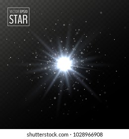 Vector shining white star. Half transparent shining bright abstract star. Cold white magic explosion. Vector illustration for your graphic design.