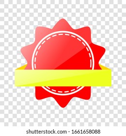 Vector Shinning Sun Shape Red and Yellow Blank Tag, isolated on white
