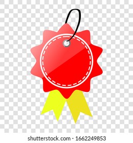 Etiqueta de forma roja y amarilla en blanco de forma vertical vectorial, aislada en blanco
