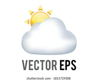 The vector shinny gradient yellow sun behind big white cloud emoji icon