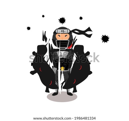 Vector of a shinobi kills virus with his sharp katana blade. fit for medical or health care products etc.