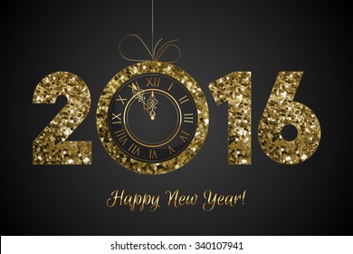 Vector shiny 2016 - HAPPY NEW YEAR - background with clock