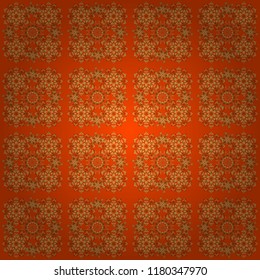 Vector shiny backdrop. Abstract gold geometric modern design on a orange background. Gold circles seamless pattern. Art deco style. Texture of gold foil.