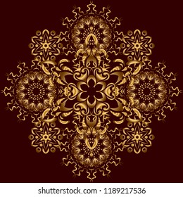 Vector shiny backdrop. Abstract gold geometric modern design on a brown background. Art deco style. Texture of gold foil. Gold circles seamless pattern.