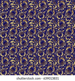 Vector shiny backdrop. Art deco style. Texture of gold foil. Abstract gold geometric modern design on a blue background. Gold circles seamless pattern.