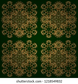 Vector shiny backdrop. Gold circles seamless pattern. Art deco style. Abstract gold geometric modern design on a green background. Texture of gold foil.