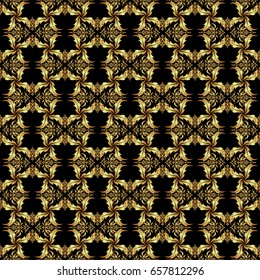 Vector shiny backdrop. Gold circles seamless pattern. Abstract gold geometric modern design on a black background. Texture of gold foil. Art deco style.