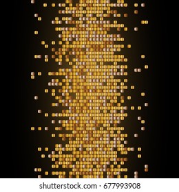 Vector shiny background with golden sequins. Vertical background with dispersed particles. Vector illustration. Perfect for greeting card, banners,decoration, backdrop with place for text